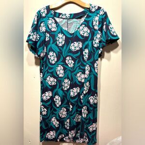 Draper James Knit Dress Pima Cotton Size M 8 10 Green Blue Hyacinth Floral Print
